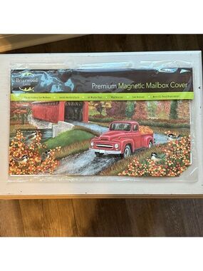 Briarwood Lane Magnetic Mailbox Cover with a Beautiful Fall covered bridge scene